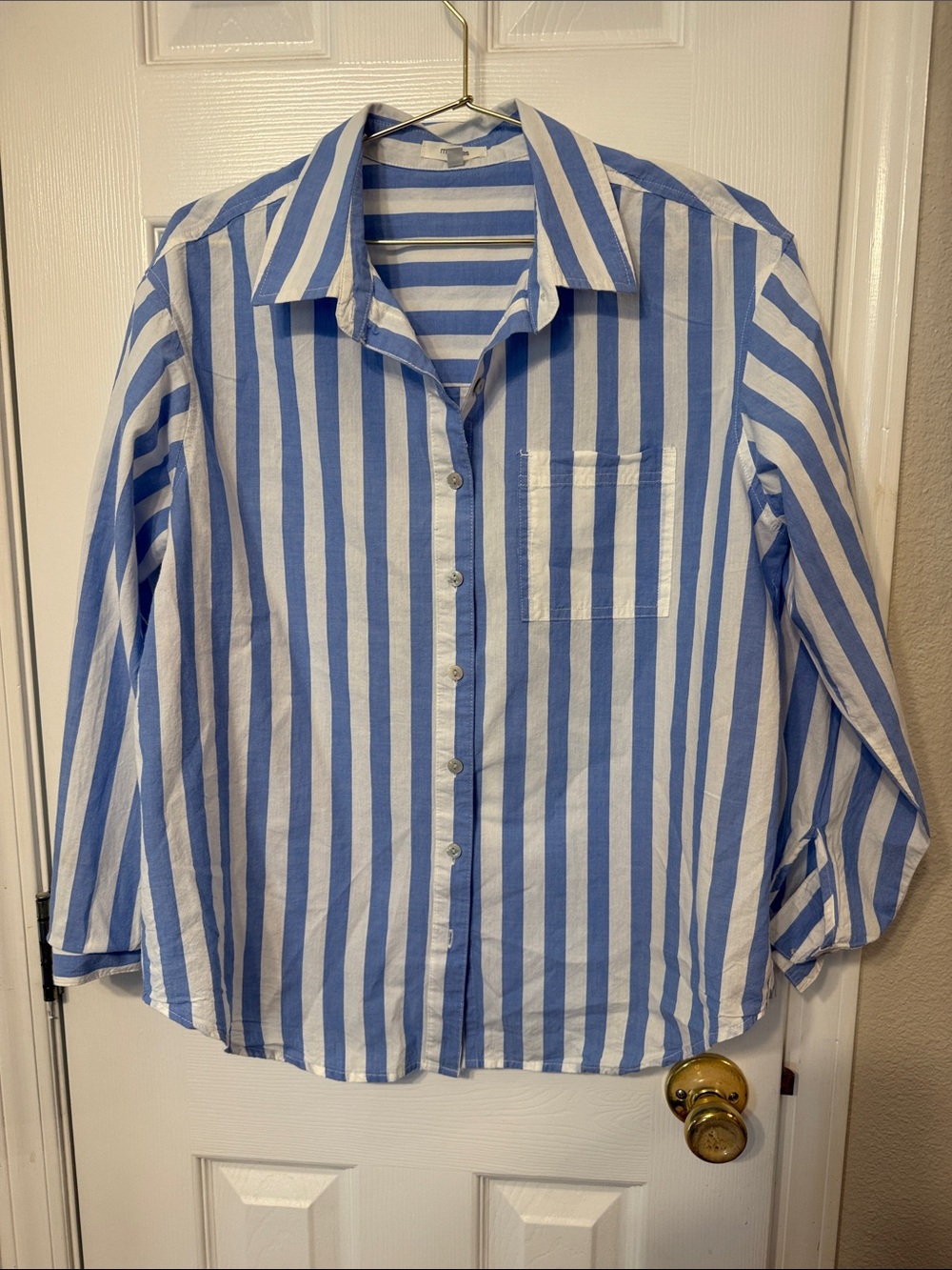 Maurices Blue and White Vertical Stripe Button-Down Shirt
